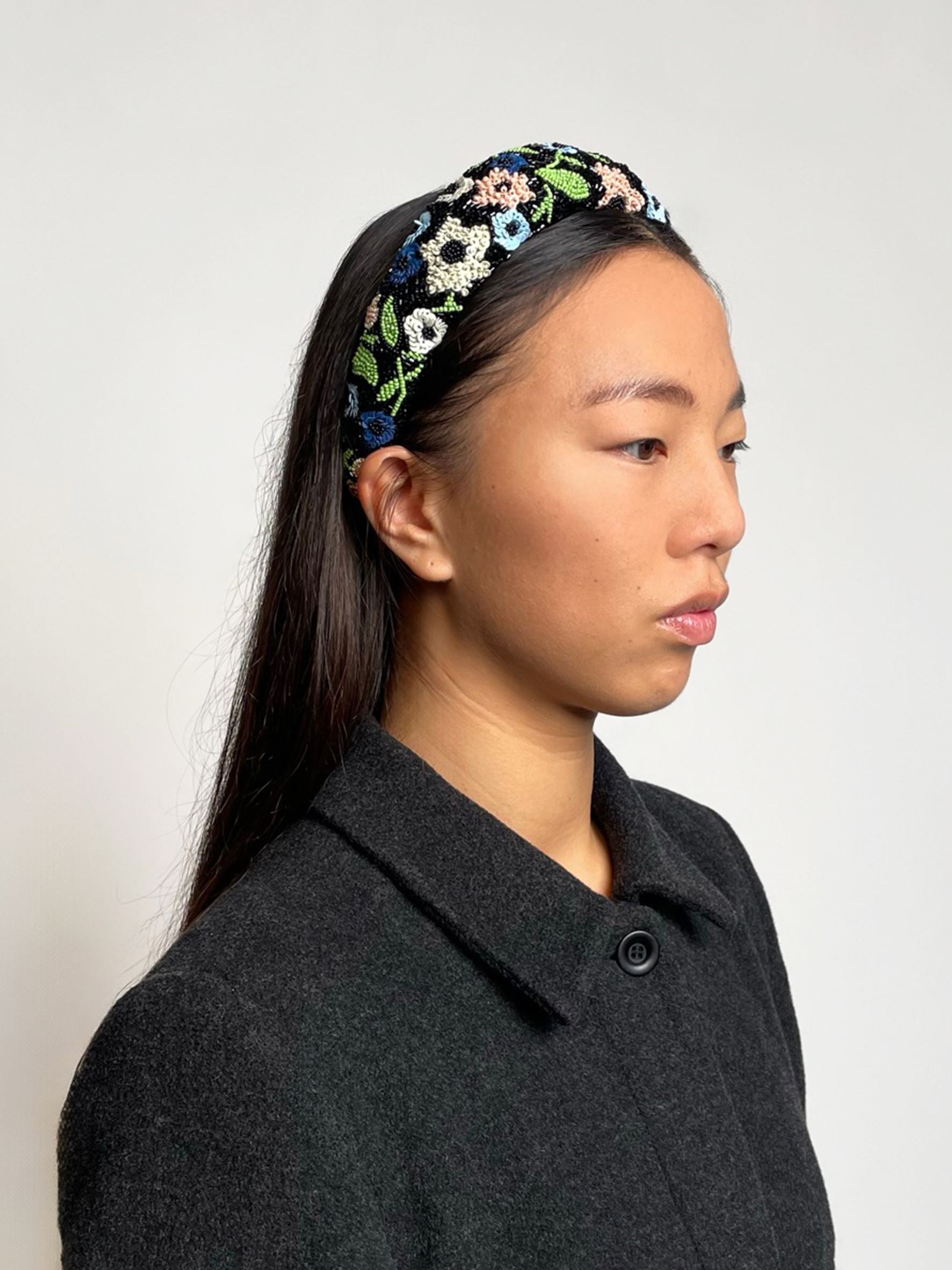 Anemona Wide Beaded Hårbøjle - Sort OneSize Becksöndergaard.dk