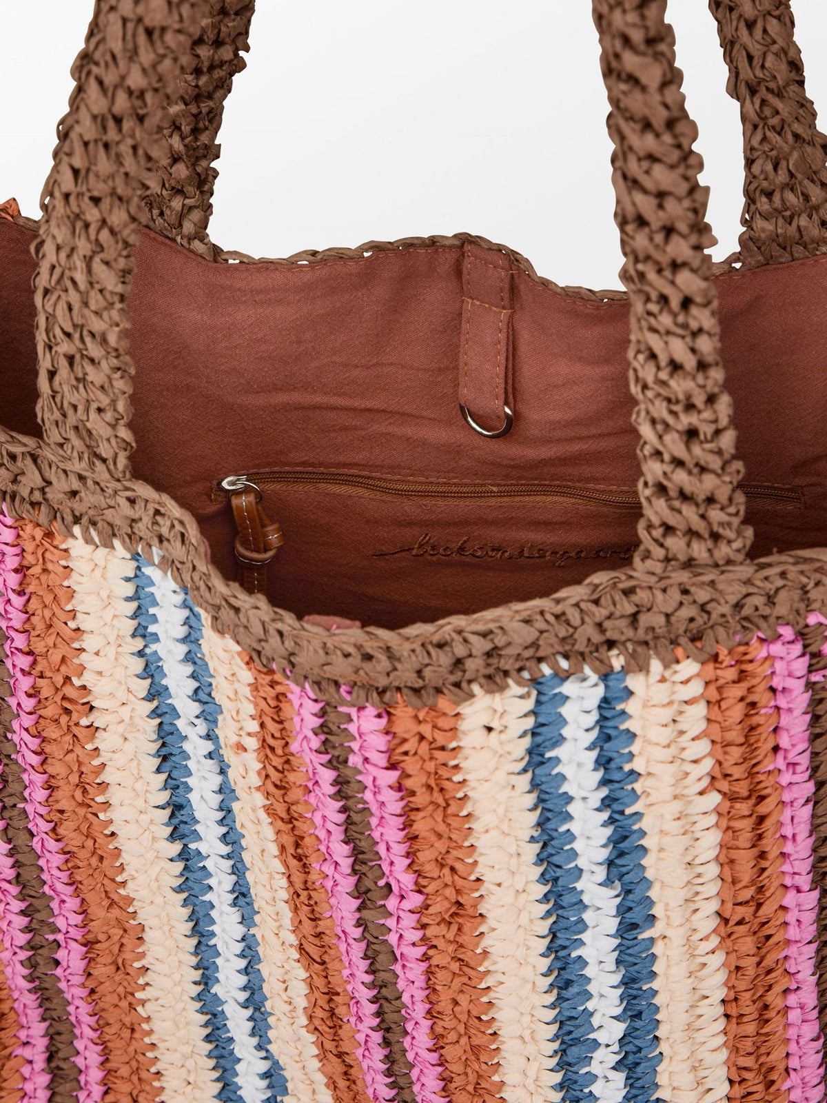 Stripe Straw Tota Bag OneSize Becksöndergaard.dk