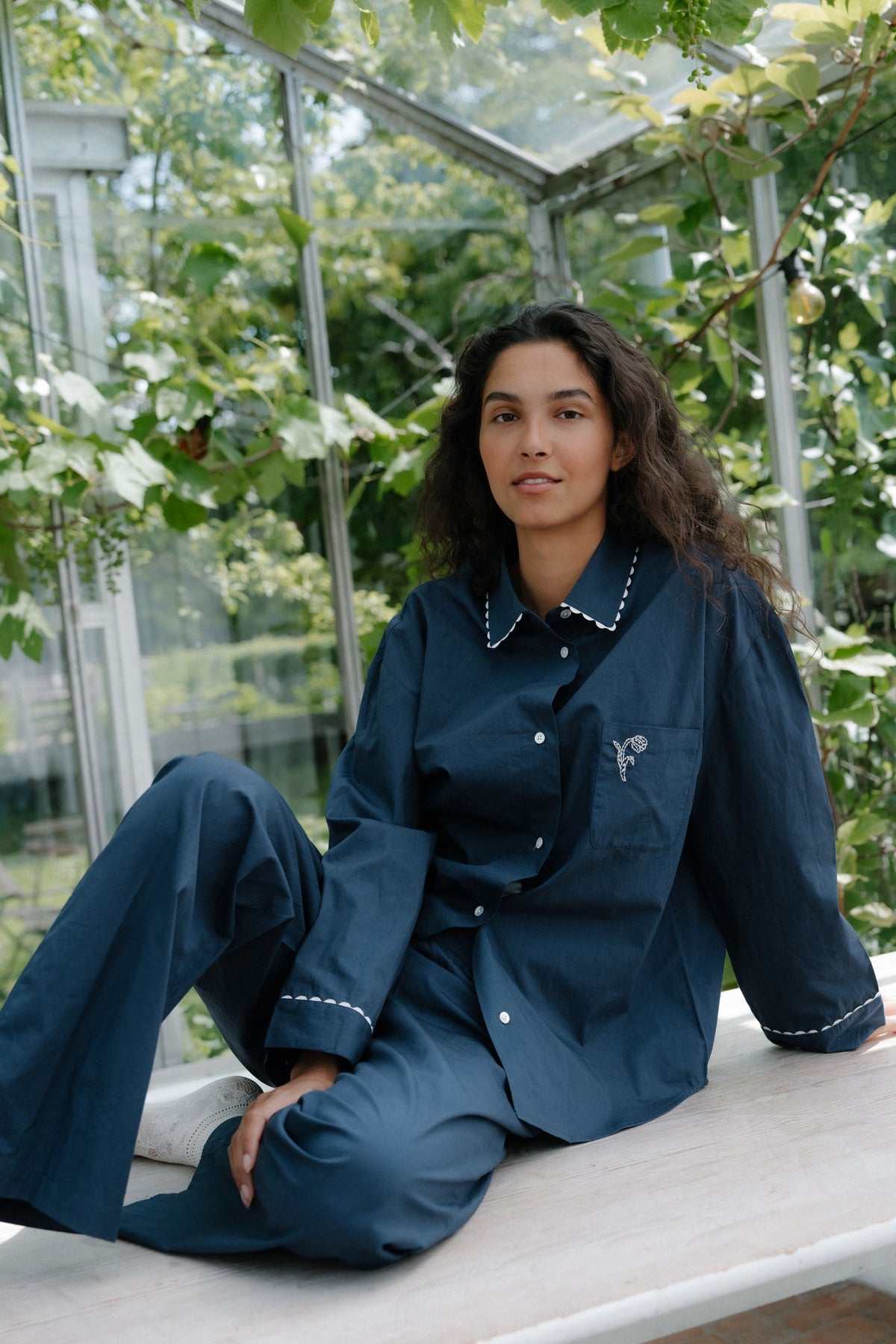 Becksöndergaard, Scallop Pyjamas Shirt - Navy Blue, sale, sale, sale