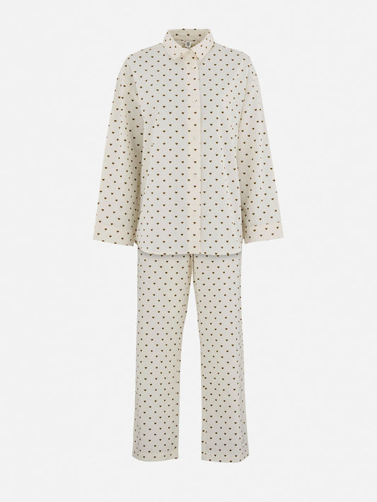 Becksöndergaard, Hearts Pyjamas Set - Off-White/Brown, pyjamas, pyjamas