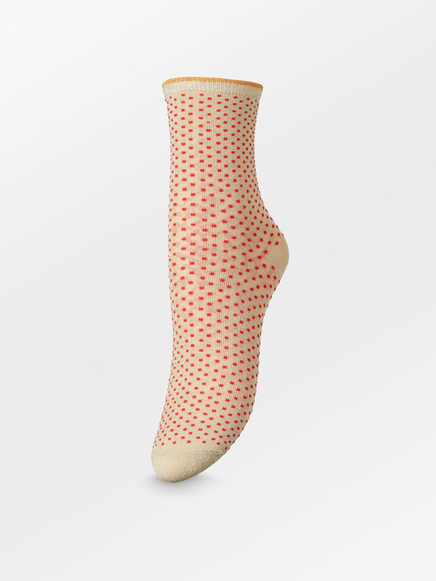 Dina Small Dots Strømpe - Beige/Rød Socks Becksöndergaard.dk   