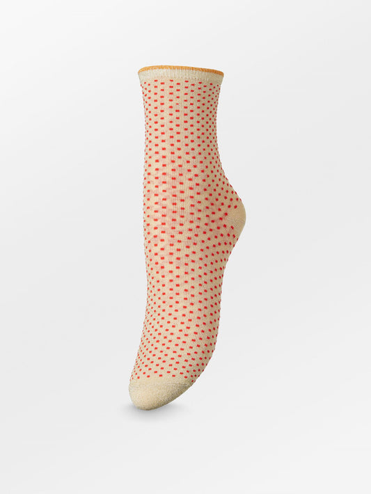 Dina Small Dots Strømpe - Beige/Rød Socks Becksöndergaard.dk