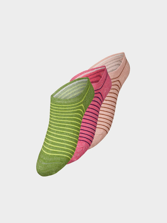 Becksöndergaard, Stripe Glitter Sneakie Sock 3 Pack - Green/Rose/Pink, socks, socks