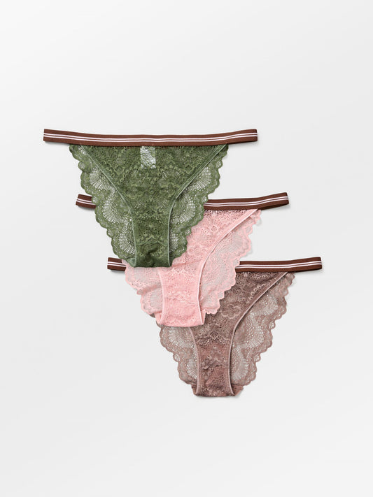 Becksöndergaard, Wave Lace Ray Tanga 3 Pack - Green/Brown/Rose, archive, archive, sale, sale, gifts, gifts